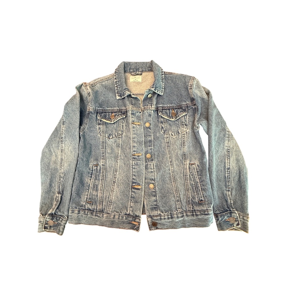 Classic Staple Womens Denim Jacket Medium Wash Blue Button Front Trucker Size M